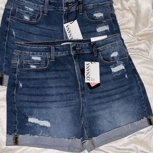 Zenana Outfitters Blue Distressed Rolled Hem Denim Shorts